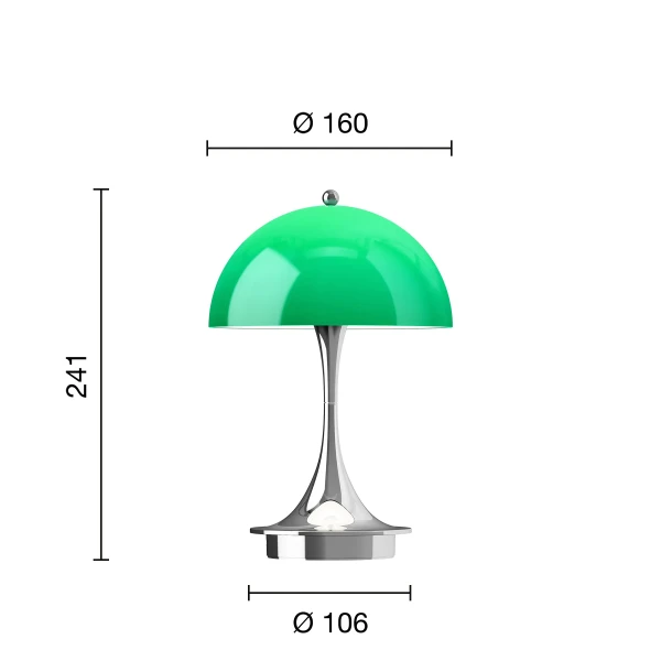 Panthella 160 Portable Lamp EU 160 Opal Original Green Chrome Measurement kuva