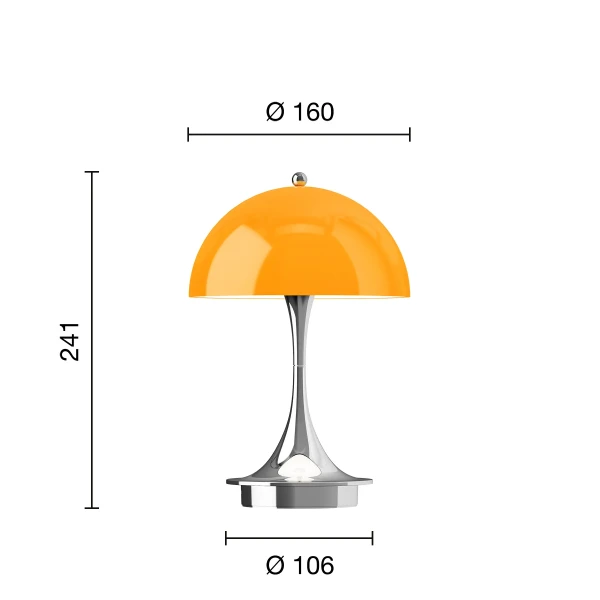 Panthella 160 Portable Lamp EU 160 Opal Original Orange Chrome Measurement kuva