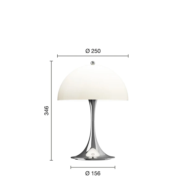 Panthella 250 Portable Lamp EU Opal Beige Chrome Measurement kuva