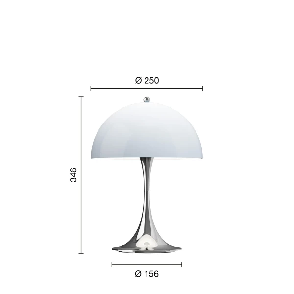 Panthella 250 Portable Lamp EU Opal Bluegrey Chrome Measurement kuva