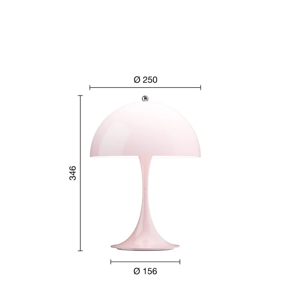 Panthella 250 Portable Lamp EU Opal Rose Measurement kuva