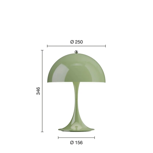 Panthella 250 Portable Lamp EU Opaque Moss Green Measurement kuva
