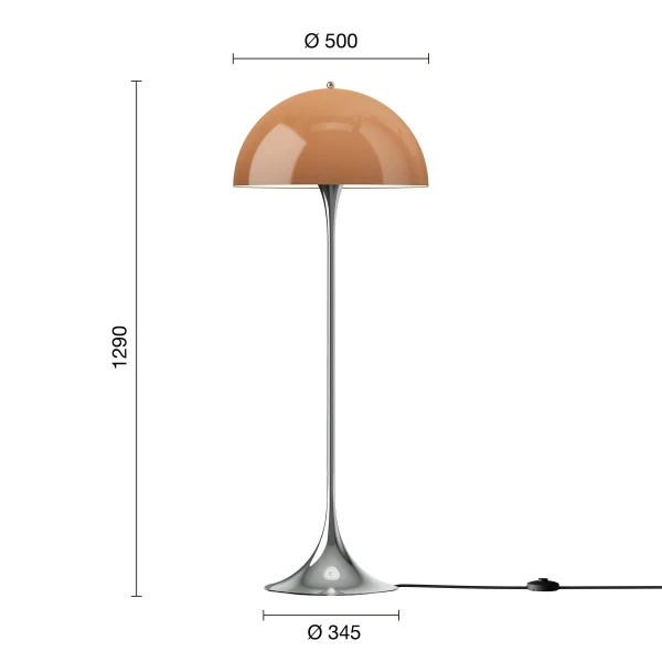 Panthella Originals Floor Lamp 500 Opal Brown Chrome EU Measurement kuva