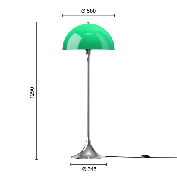 Panthella Originals Floor Lamp 500 Opal Green Chrome EU Measurement kuva