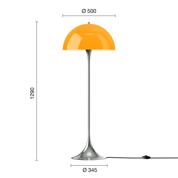 Panthella Originals Floor Lamp 500 Opal Orange Chrome EU Measurement kuva