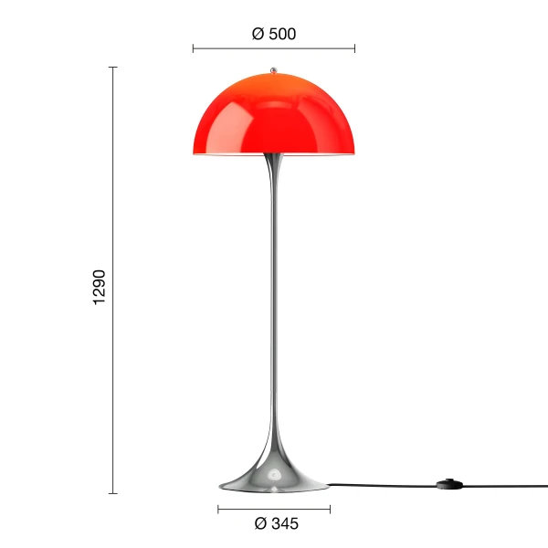 Panthella Originals Floor Lamp 500 Opal Red Chrome EU Measurement kuva