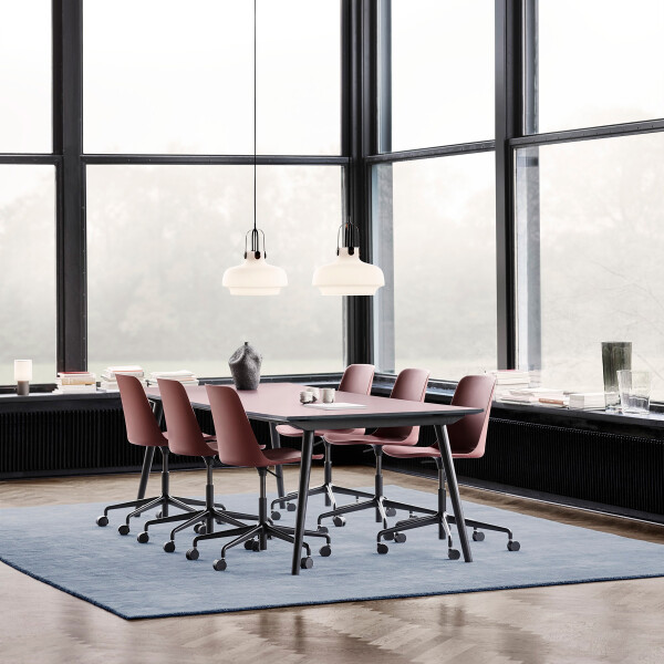 Rely HW28 in Black w Red Brown IThe Moor AP7 w Grey Blue Thunder ICopenhagen SC7 w Opal Glass IIn Between SK6 inBlack Lacquered Oak w MTO 0751 Rosso Jaipur Laminate Table Top image