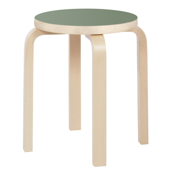 Stool E60 legs birch olive linoleum kuva