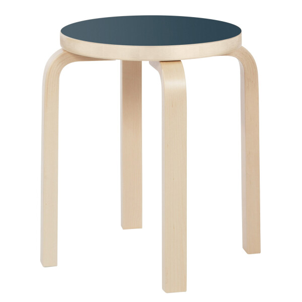 Stool E60 legs birch smokey blue linoleum kuva