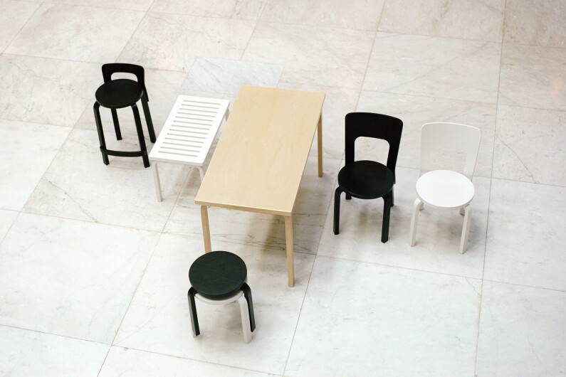 2114215 Artek Aalto Table rectangular Stool 60 Chair 66 High Chair K65 Bench 153B